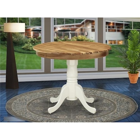 East West Furniture East West Furniture AMT-NLW-TP 36 in. Antique Round Acacia Wood Dining Table with Linen White Pedestal AMT-NLW-TP